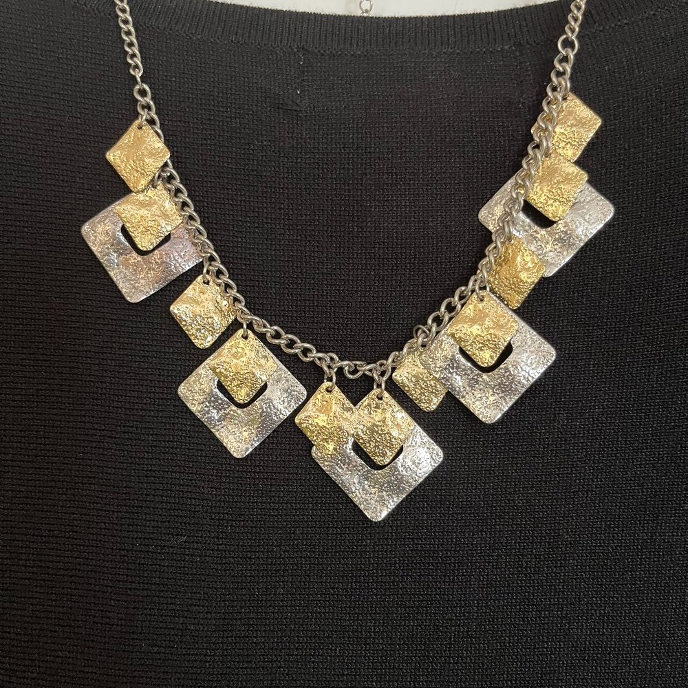 Gold & Silver Tone Geometric Necklace with Matching Earrings